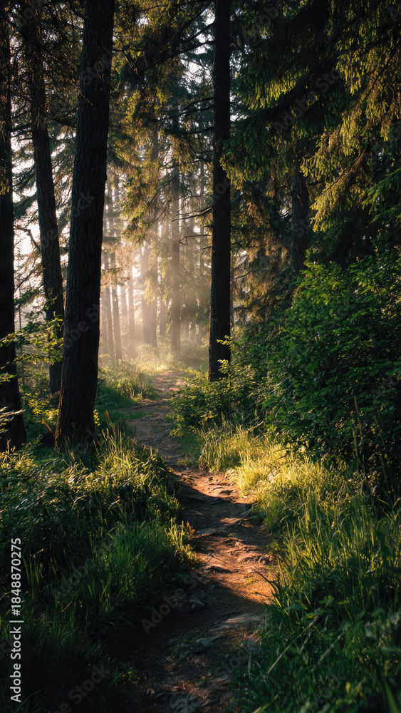 Obraz premium Sunlit Path Through Forest