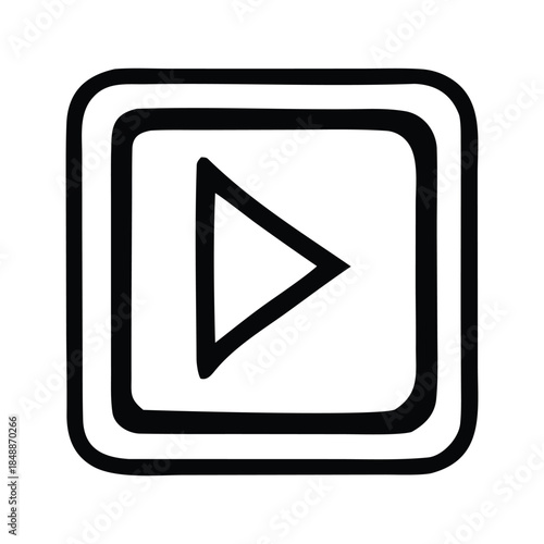 Simple and clean black and white hand-drawn illustration of a play button icon suitable for digital media and interfaces