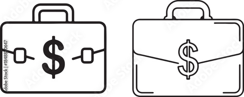 Money Briefcase Icon Set – Finance, Banking, Investment, Business, Dollar Symbol, Wealth Concept