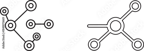 Abstract Network Structures: Hierarchical Tree vs Centralized Hub Diagram for Tech and Science Concepts