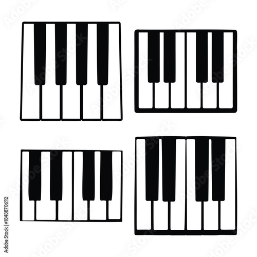 Four simplified piano keyboard key sections in graphic style
