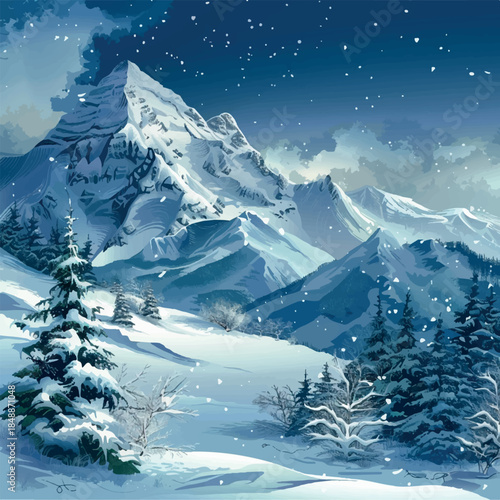 winter, travel, illustration, snow, vacation, holiday, vector, mountain, landscape, nature, tourism, season, outdoor, forest, recreation, cold, resort, background, design, ski, sport, sky, adventure, 