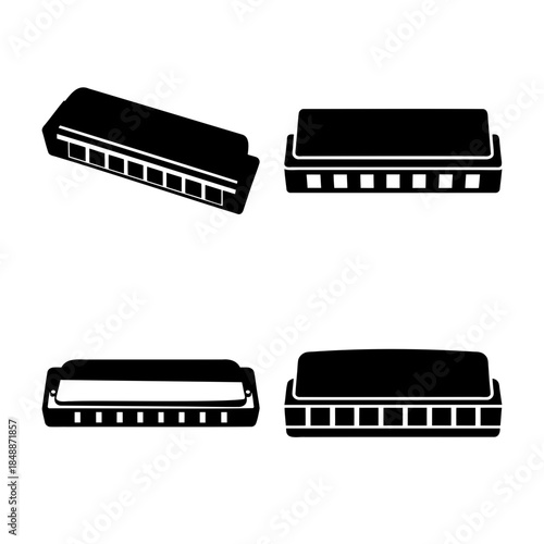 Harmonica musical instrument icons set, simple vector symbols