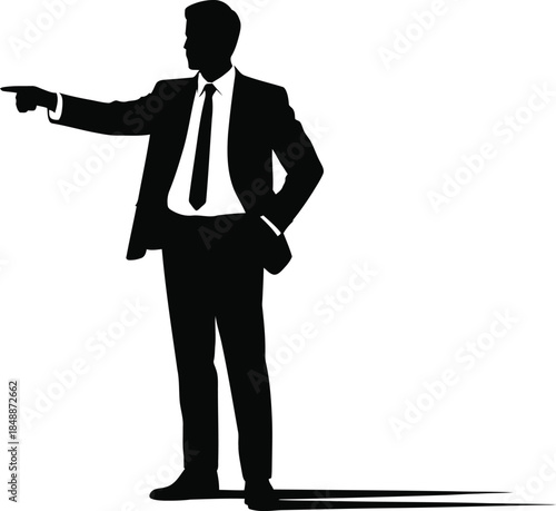 Business Leader Pointing Forward Silhouette Vector.