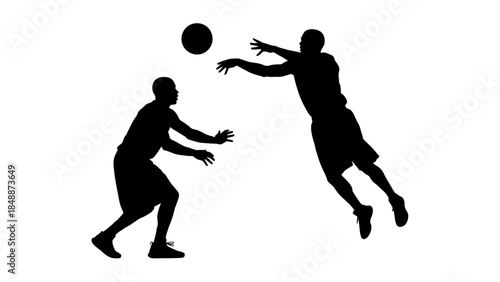 Basketball Player Jump Pass Silhouette Isolated on White Background

