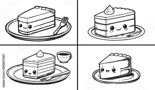 Cake Slice Vector, Dessert Illustration Art, Bakery Cake Design, Sweet Food Icons, Hand Drawn Cake Sketch, Pastry Illustration Set, Cafe Dessert Vector, Cake Icon Collection, Food Illustration Pack, D