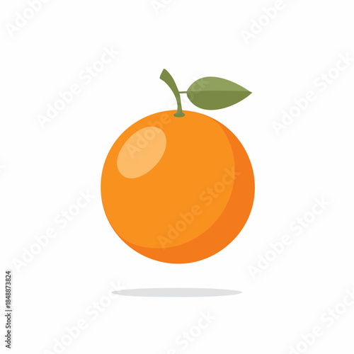 Fresh orange with green leaf illustration, simple fruit design for healthy nutrition and food concept.