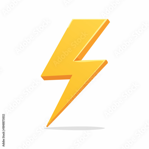 Bright yellow vector lightning bolt icon with a simple, modern design and a subtle shadow effect for emphasis