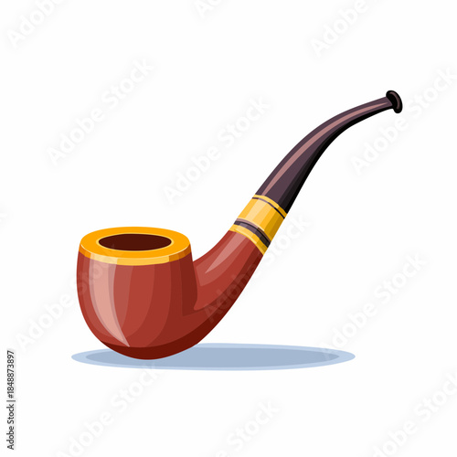 Illustration of a classic tobacco pipe with curved stem and polished wooden bowl tobacco pipe equipment for smokers nicotine addiction
