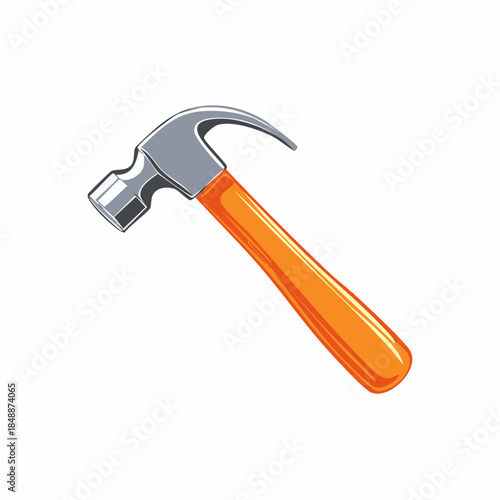 Vector illustration of a hammer with orange wooden handle for construction and repair jobs.