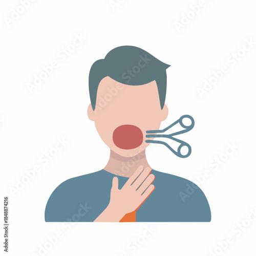 Person experiencing difficulty breathing, chest pain, asthma attack, allergy or respiratory distress, vector illustration.