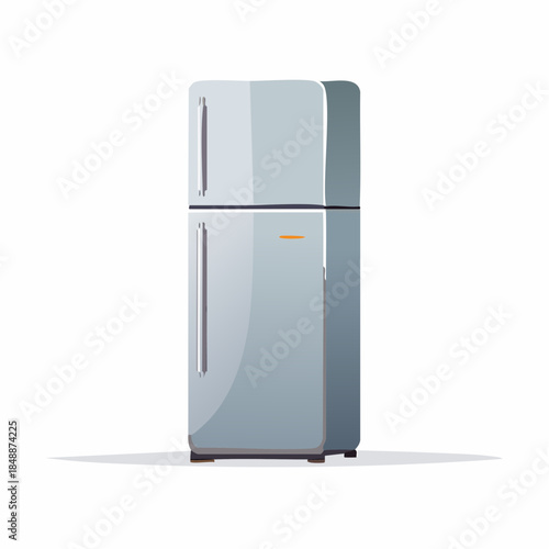 Retro kitchen appliance refrigerator for food storage, modern steel fridge, keeping fresh food vector illustration isolated on white