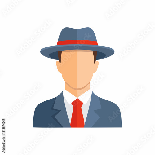 Faceless man icon in suit and fedora hat, vector illustration for profile, avatar, agent