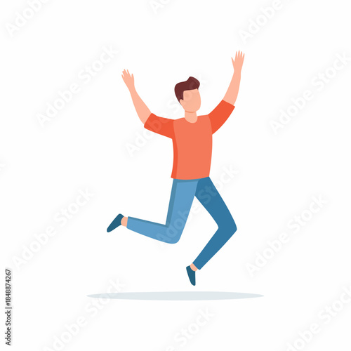 Excited man jumping with joy person expressing happiness casual clothes cheerful celebrating positive emotions illustration vector