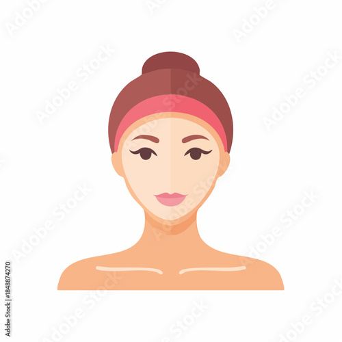 Young woman with hair bun and hairband on white background vector illustration