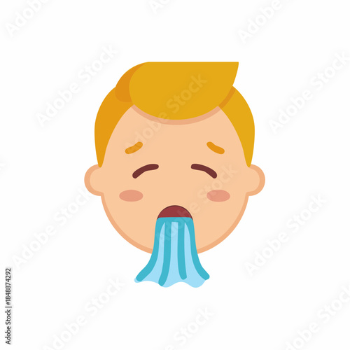 Cartoon man throwing up, sickness face expression, vomiting character, nausea, digestive problem, upset stomach