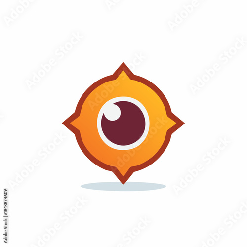 Abstract Orange Eye Symbol Graphic with Compass Pointing Direction for Visual Identity