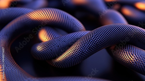 Macro of interconnected, textured links with gradient lighting and depth of field