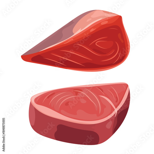 Tuna raw steak. Flat vector clipart, illustration with isolated background.