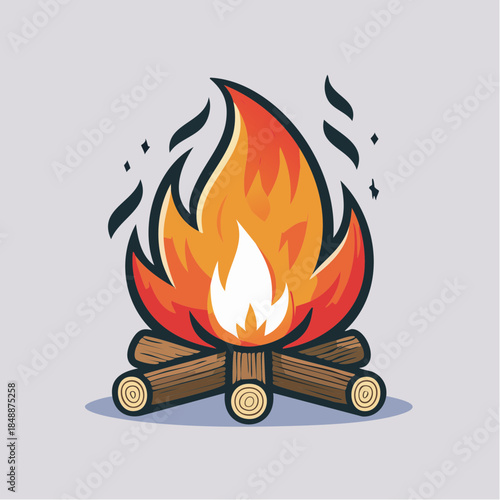 Joli feu de camp, bûches de bois, flammes, arrière plan clair