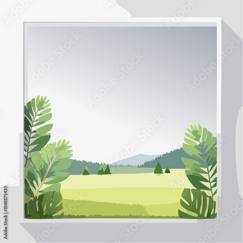 Paysage vectoriel encadré – nature calme et symétrie visuelle
