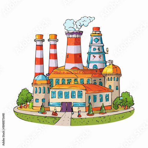 Ville colorée avec usines et bâtiments, illustration originale, créatif