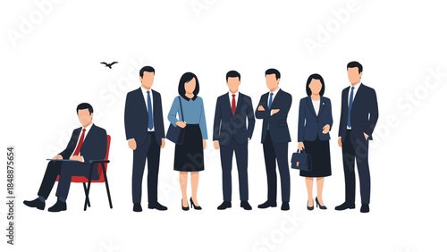 Diverse group of professional business people standing together, representing corporate team, leadership, and successful collaboration in a modern workplace setting for various industry applications