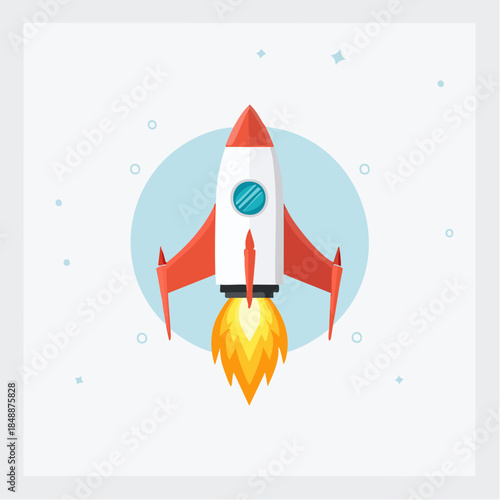 Jolie fusée au décollage, flammes, conquête spatiale, isolé sur fond blanc 