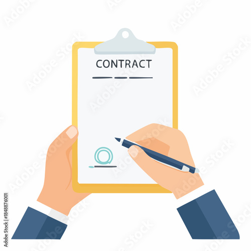 Illustration vectorielle d’une signature de contrat avec tampon officiel