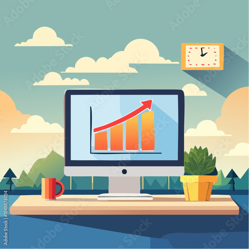 Écran d’ordinateur avec graphique en hausse