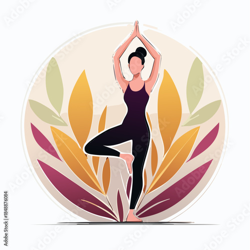 Jeune femme fait du yoga debout, sérénité, zen, position, isolée sur fond blanc  