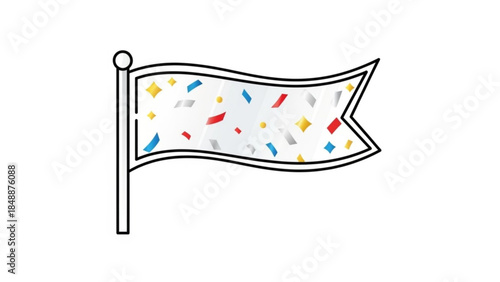 Confetti Flag Waving Line Art Illustration Isolated on White Background