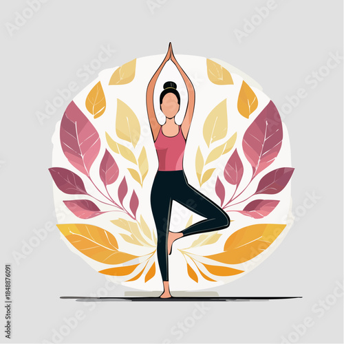 Jeune femme fait du yoga debout, sérénité, zen, position, isolée sur fond blanc  