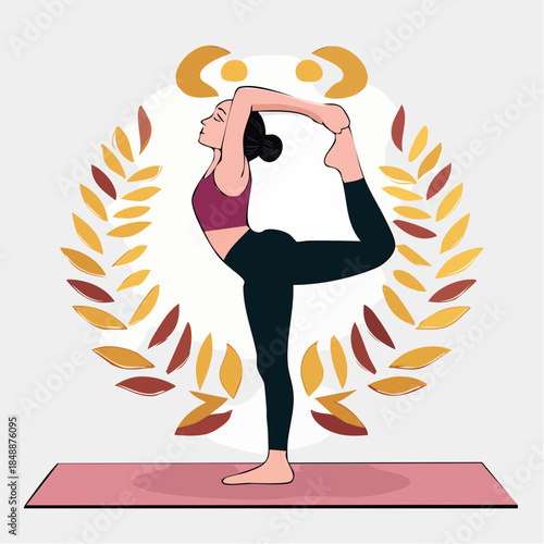 Jeune femme fait du yoga debout, sérénité, zen, position, isolée sur fond blanc  