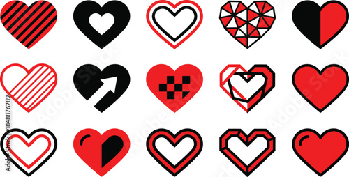 Diverse collection of heart icons and symbols for love and romantic themes