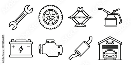 Car service line icons set, auto repair outline