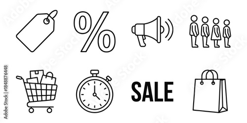 Shopping sale line icons set, discount promotion outline symbols