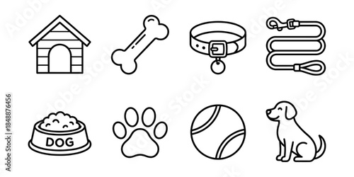 Dog accessories line icons set, pet care outline symbols