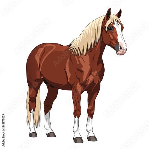 A Beautiful Chestnut Horse with a Blonde Mane Stands Proudly, Captured in a Detailed Vector Illustration