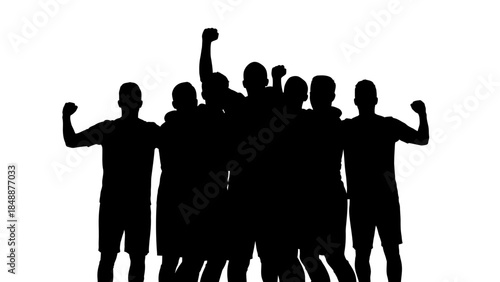 Sports Team Victory Celebration Silhouette Group Isolated on White

