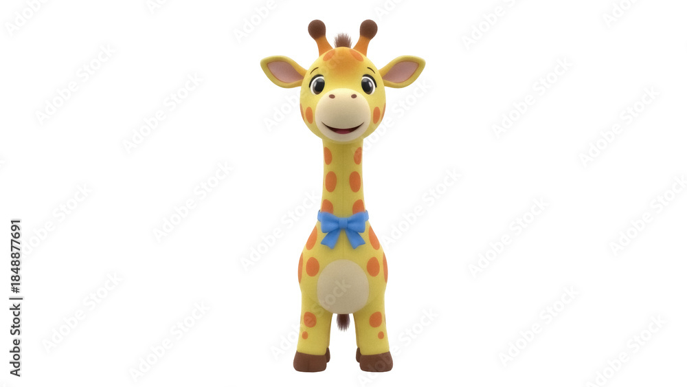 Obraz premium Adorable giraffe cartoon character PNG isolated on transparent background, cute animal with bow tie for kids design
