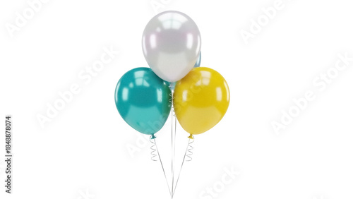 Billede på lærred Festive balloons PNG isolated on transparent background, bunch of teal yellow an