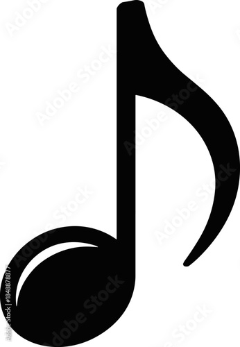 Essential Music Note Vector Illustration: Isolated Black Quaver (Eighth Note) Symbol for UI Design, Sound Branding, Rhythm Concepts, and Entertainment Media Assets