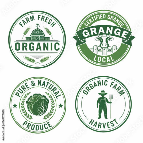 Set of vintage organic labels