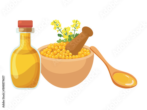 Mustard composition. Flat vector clipart, illustration with isolated background.