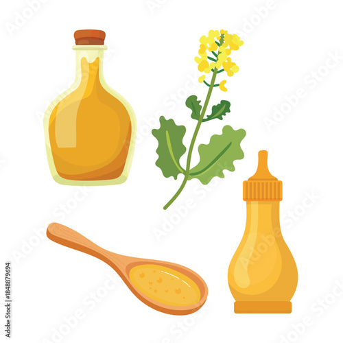 Mustard set. Flat vector clipart, illustration with isolated background.