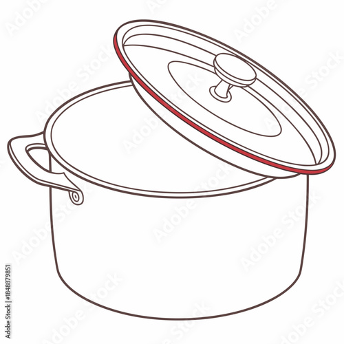 White pot with red rimmed lid