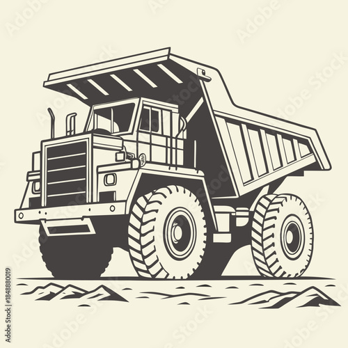 Large mining truck on rugged terrain