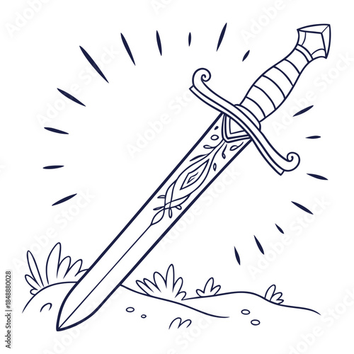 Decorative sword embedded in hillside