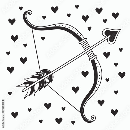 Bow and arrow with hearts